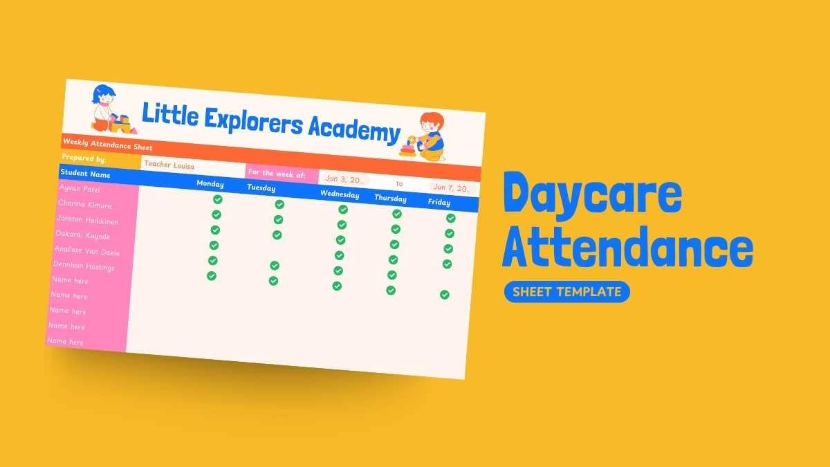 Cute Daycare Attendance Sheet - slide 1