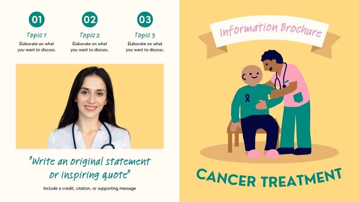 Folheto ilustrado e bonito com informações sobre o tratamento do câncer - slide 10