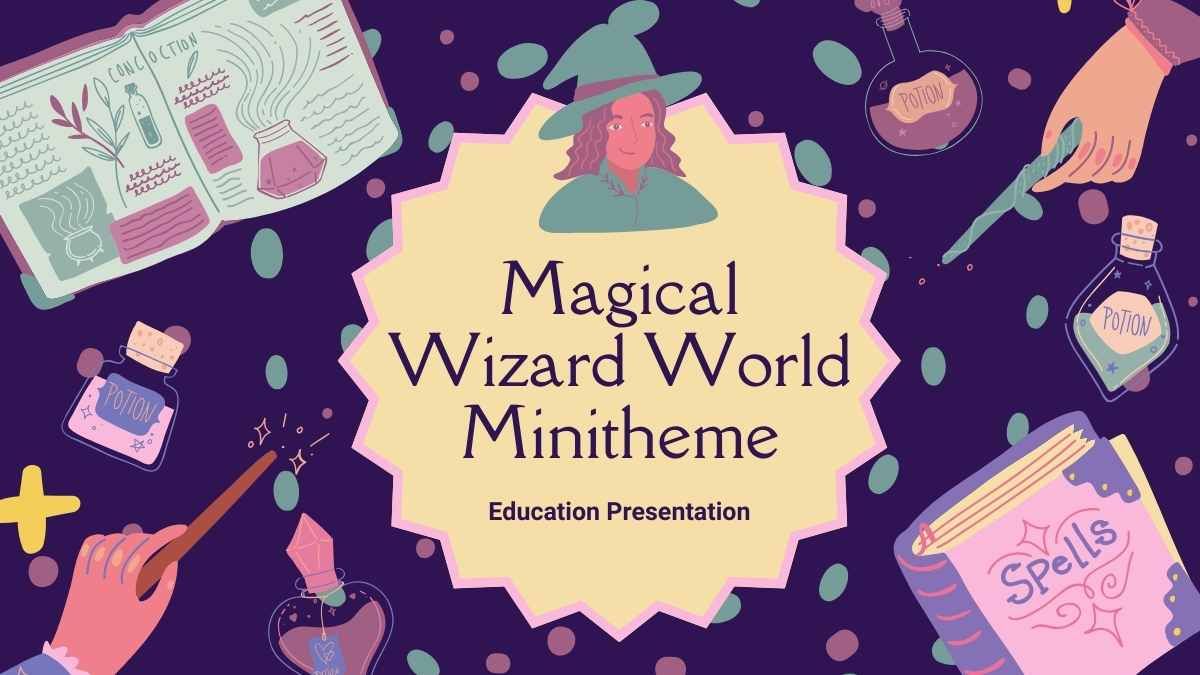 Lindo tema mágico ilustrado del mundo de los magos - diapositiva 0