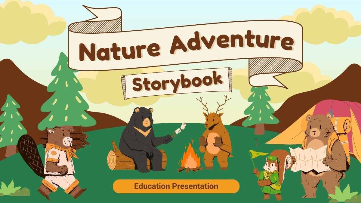 Livro de histórias ilustrado e fofo sobre aventuras na natureza - slide 0