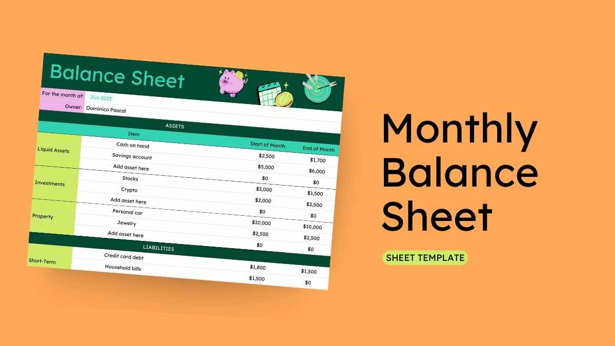 Cute Monthly Balance Sheet - slide 1
