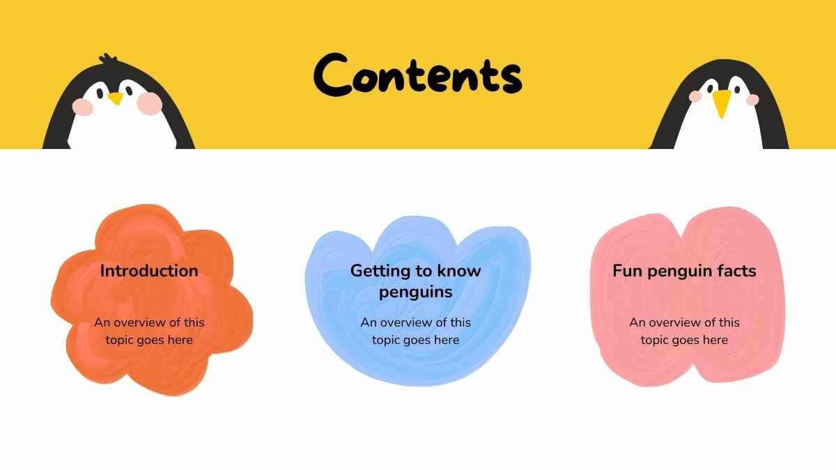 SlidesCarnival Google Slides and PPT Template Designing Text heavy Presentation Introduce then separate Cute Penguin Background Slides 2