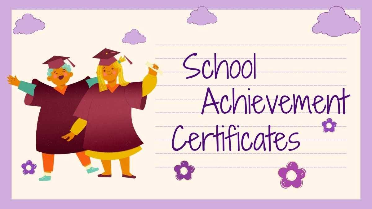 Linda plantilla de PowerPoint y Google Slides de certificados de logros escolares - diapositiva 0