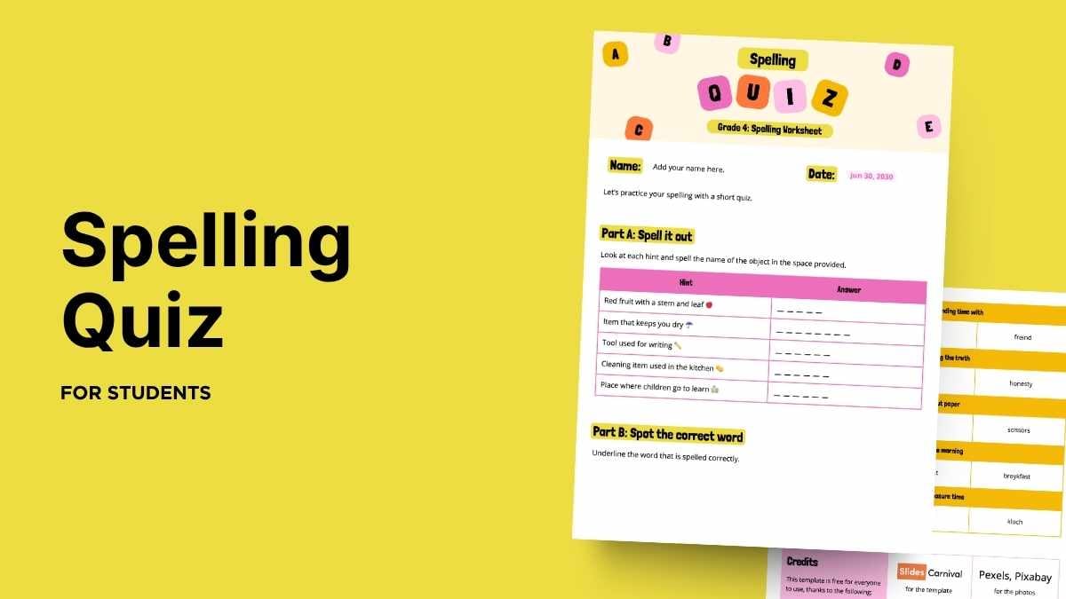 Cute Spelling Quiz - slide 1