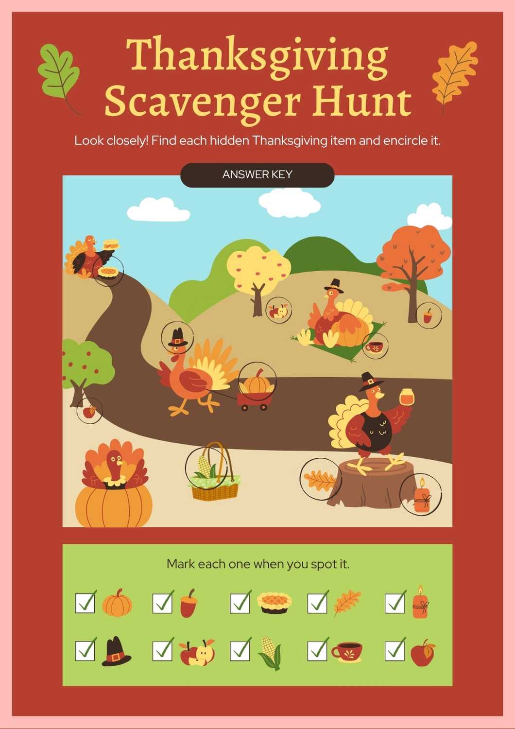 Cute Thanksgiving Scavenger Hunt Worksheet - slide 2