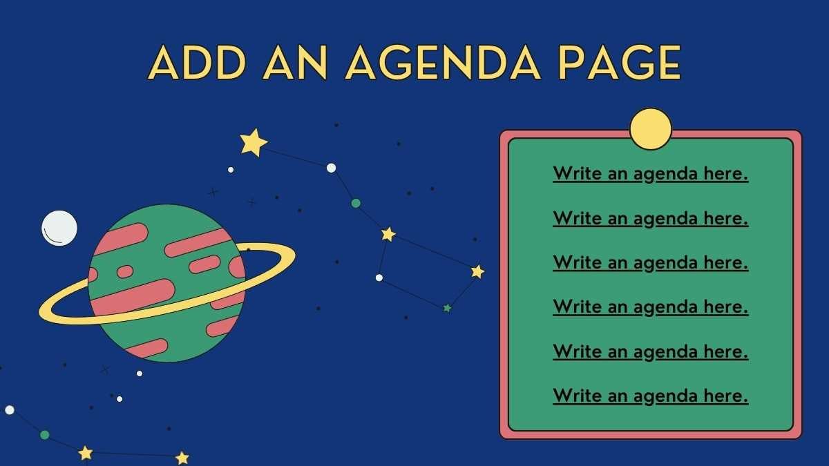 초등학생을 위한 어두운 파란색 애니메이션 일러스트레이티브 우주 여행 활동 - 슬라이드 2