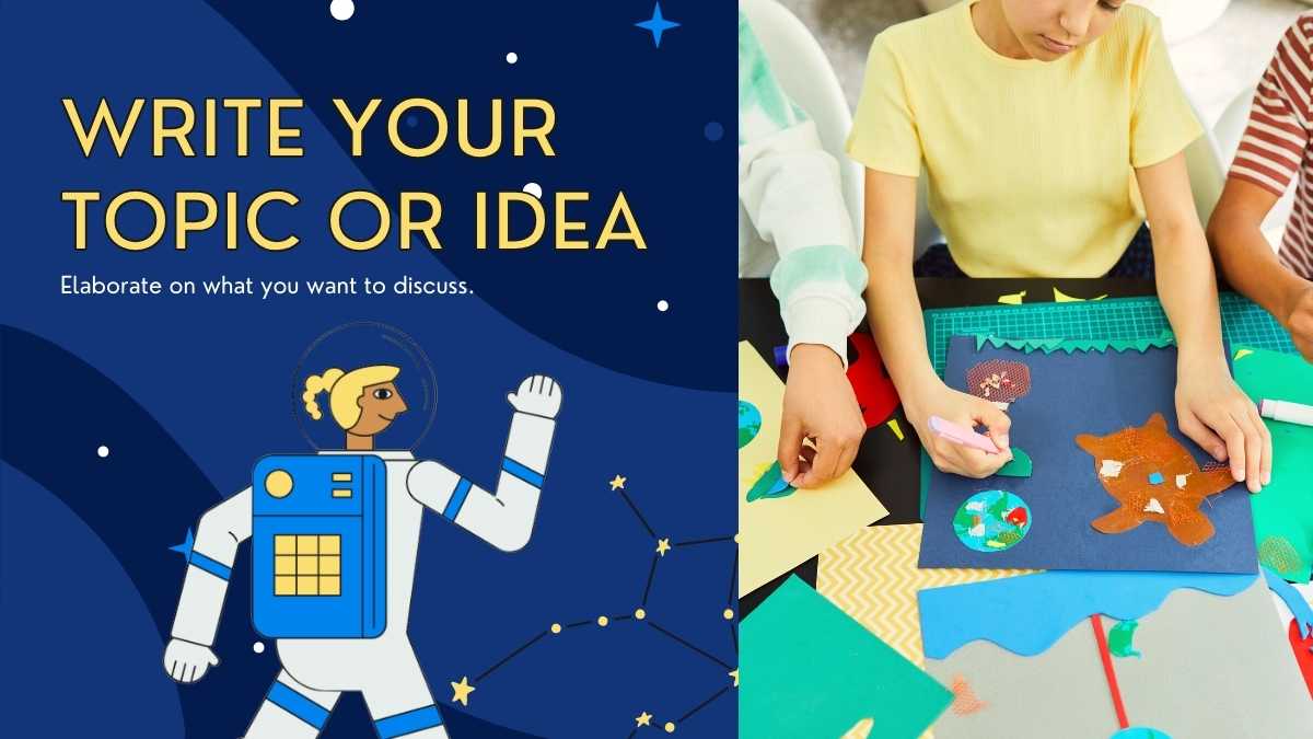 초등학생을 위한 어두운 파란색 애니메이션 일러스트레이티브 우주 여행 활동 - 슬라이드 14