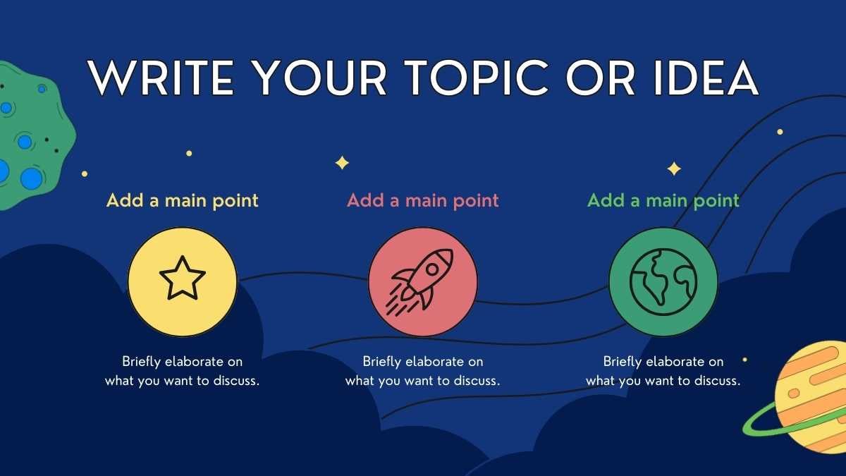 초등학생을 위한 어두운 파란색 애니메이션 일러스트레이티브 우주 여행 활동 - 슬라이드 13