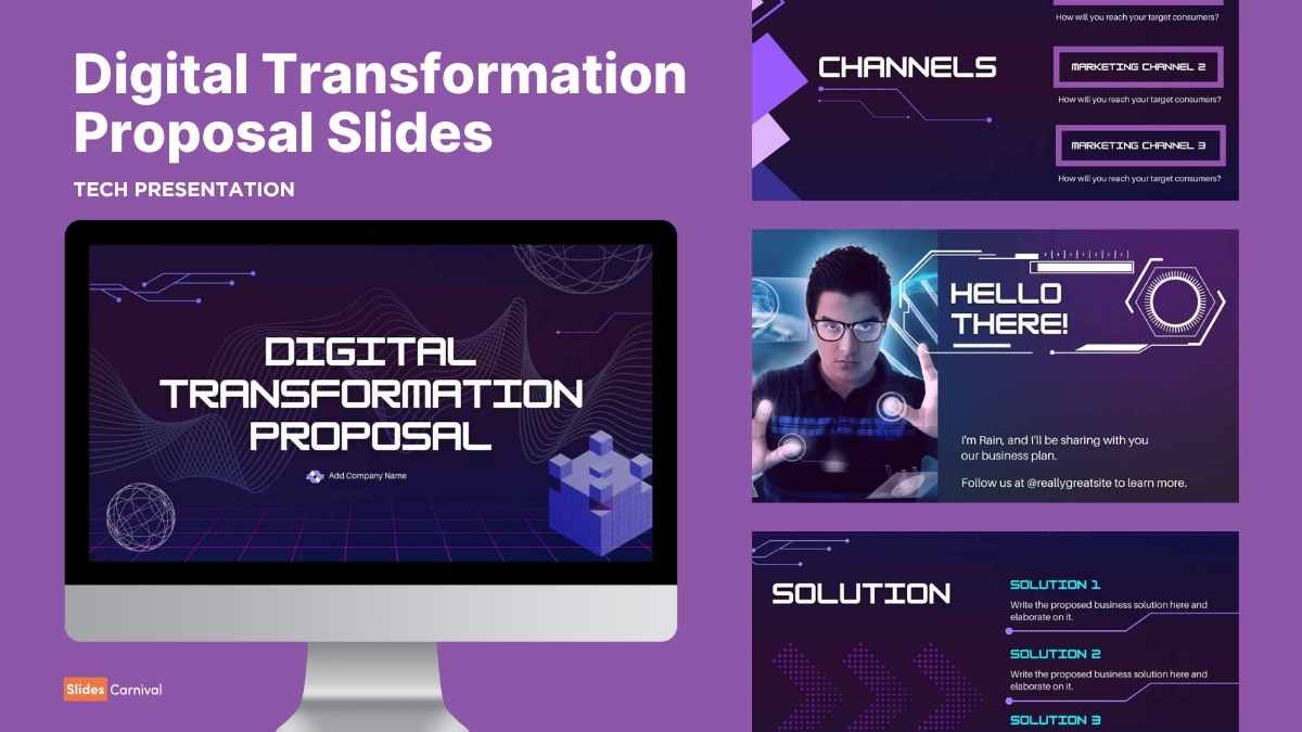 Purple Futuristic 3D Digital Transformation Proposal Slides - slide 1