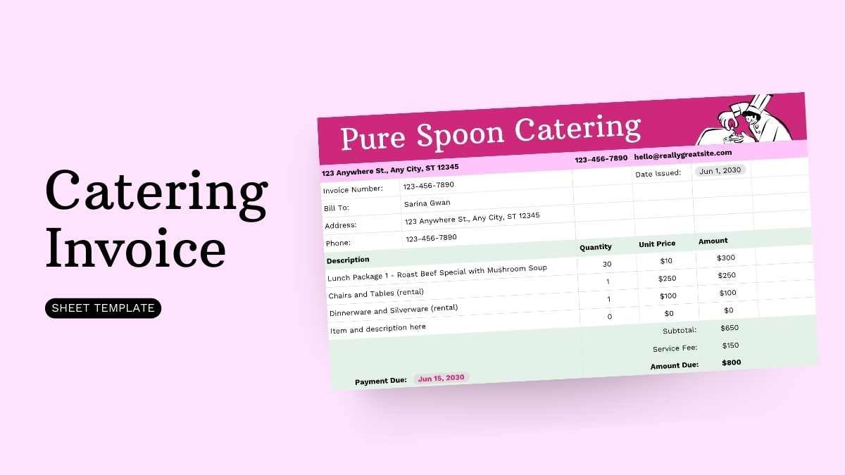 Elegant Catering Invoice Sheet - slide 1