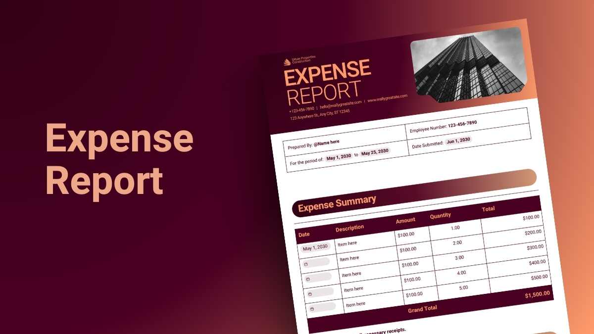 Elegant Expense Report Doc - slide 1