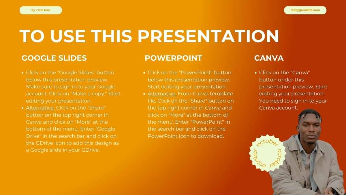 そのためには、Canvaボタンをクリックし、「新しいデザイン用のテンプレートを使用」を選択し、「共有」をクリックし、「その他」をクリックし、「PowerPoint」を検索し、「PowerPoint」アイコンをクリックしてダウンロードしてください。 - slide 1