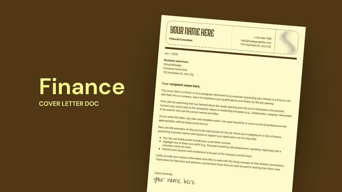 Finance Cover Letter Doc - slide 1