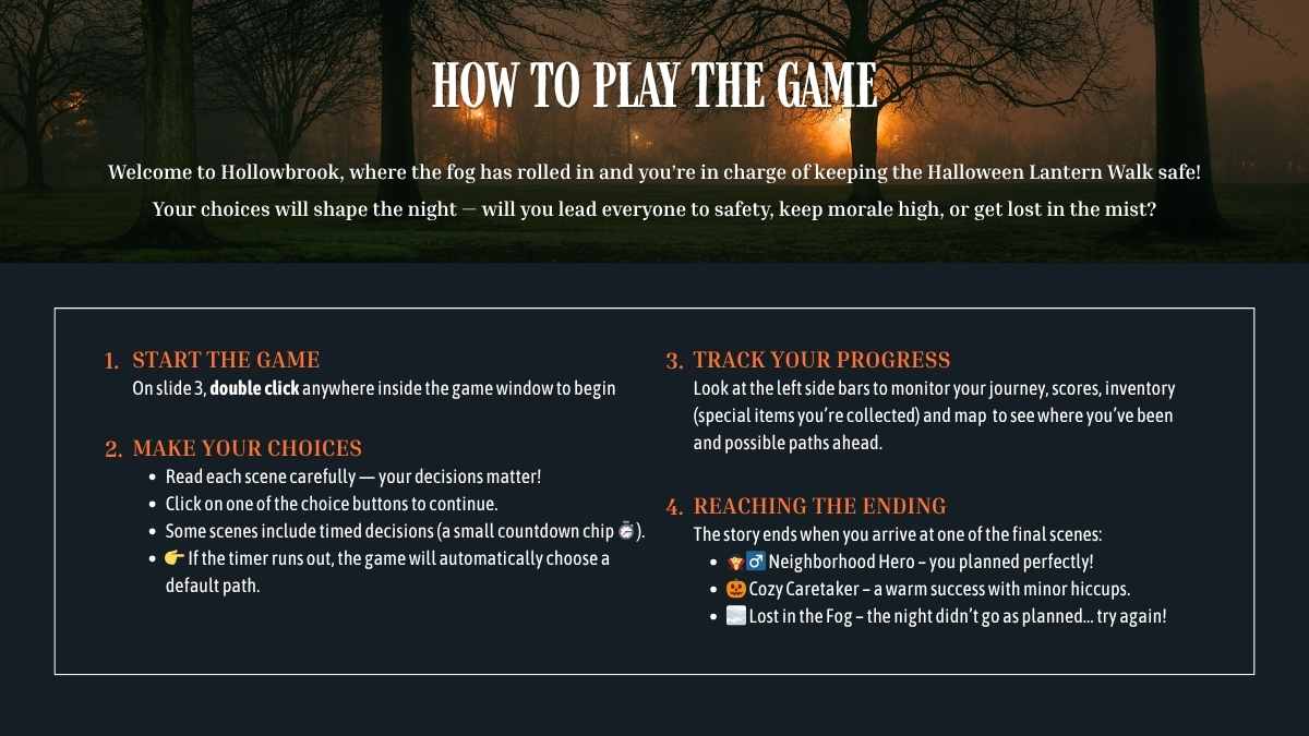 Fog Crisis Drill Halloween Branching Simulation Interactive Game - slide 2
