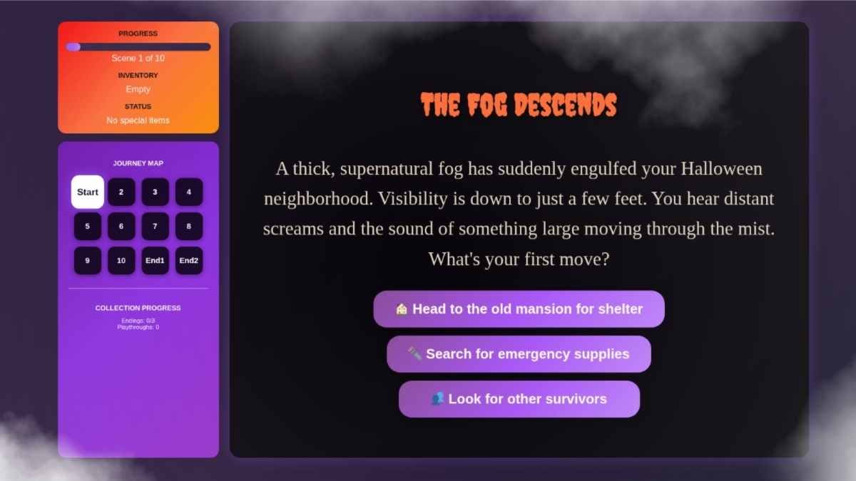 Fog Crisis Drill Halloween Branching Simulation Interactive Game - slide 3