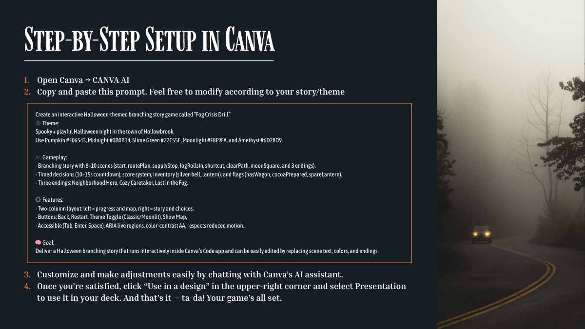 Fog Crisis Drill Halloween Branching Simulation Interactive Game - slide 5