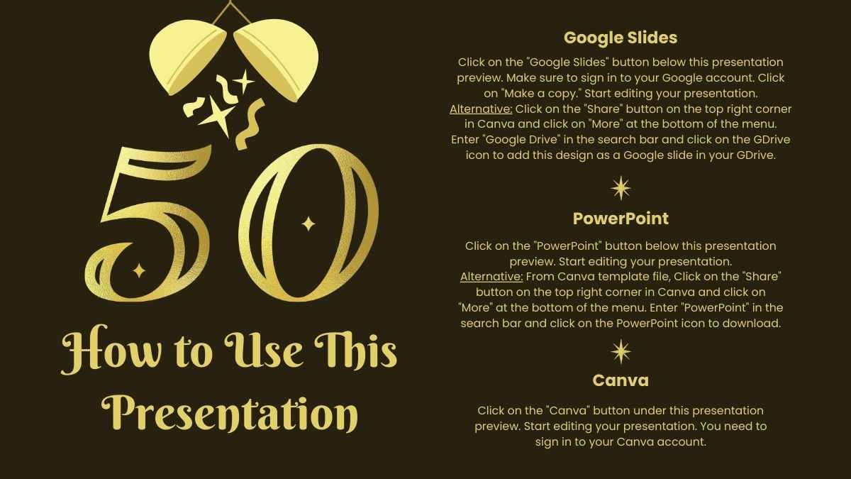 Gold Glamorous 50th Birthday Minitheme - slide 1