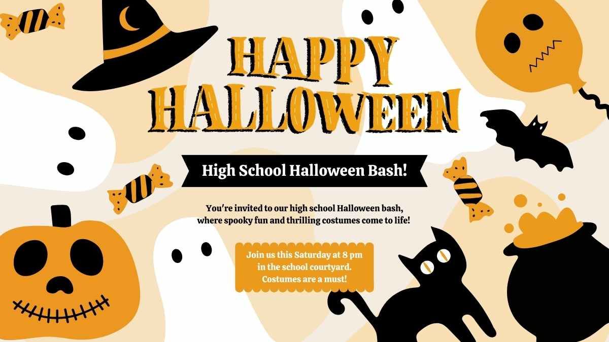 Convites para festas de Halloween do ensino médio - slide 1