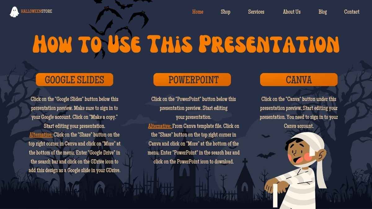 Design do site da loja on-line de Halloween - slide 1