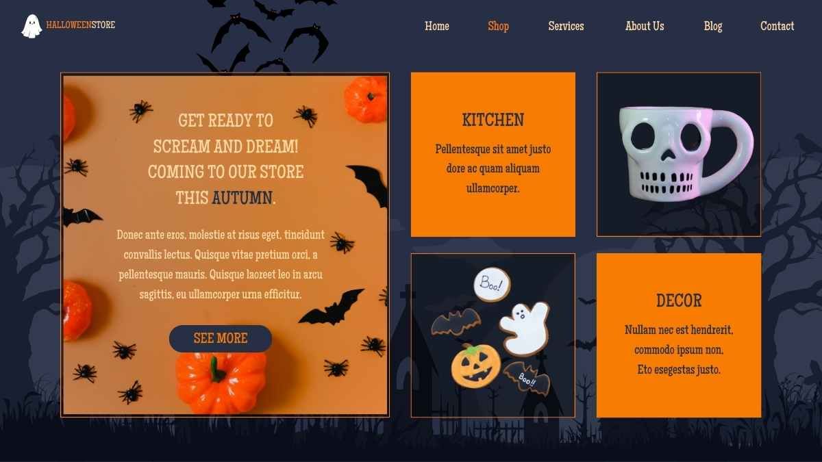 Design do site da loja on-line de Halloween - slide 2