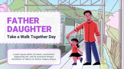 Illustrated Father Daughter Take a Walk Together Day