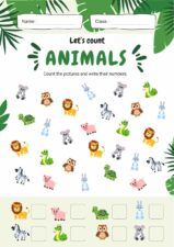 Illustrated Let’s Count Animals Worksheet