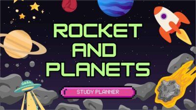 Planejador de estudo ilustrado de foguetes e planetas