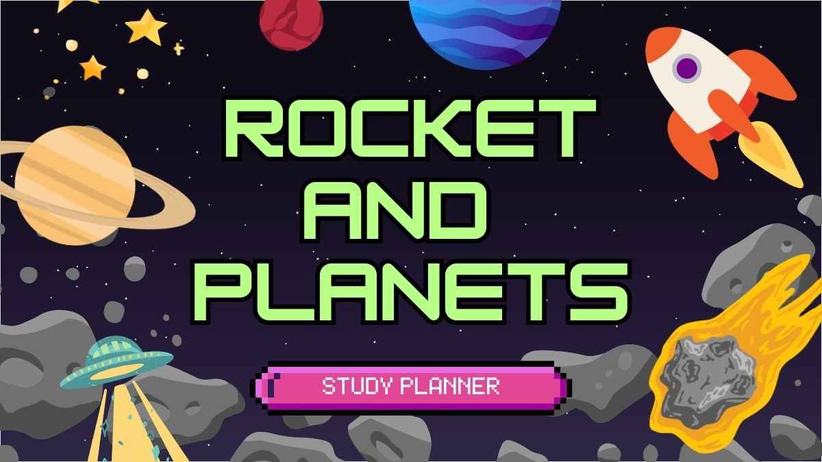 Planejador de estudo ilustrado de foguetes e planetas - slide 0