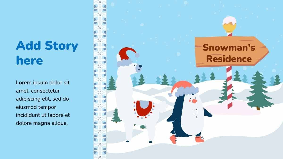 Livro de histórias ilustrado sobre bonecos de neve - slide 9