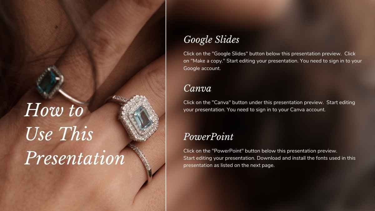 Apresentação de negócio online de jóias elegantes - slide 1