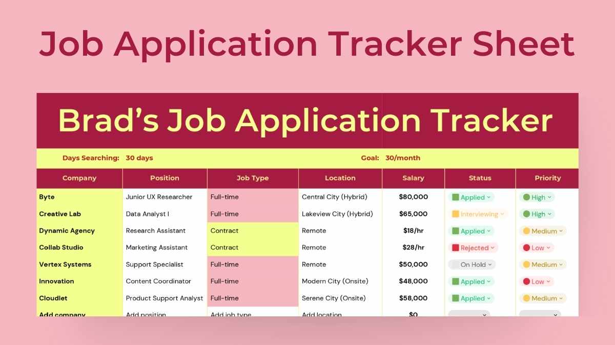 Job Application Tracker Sheet - slide 1