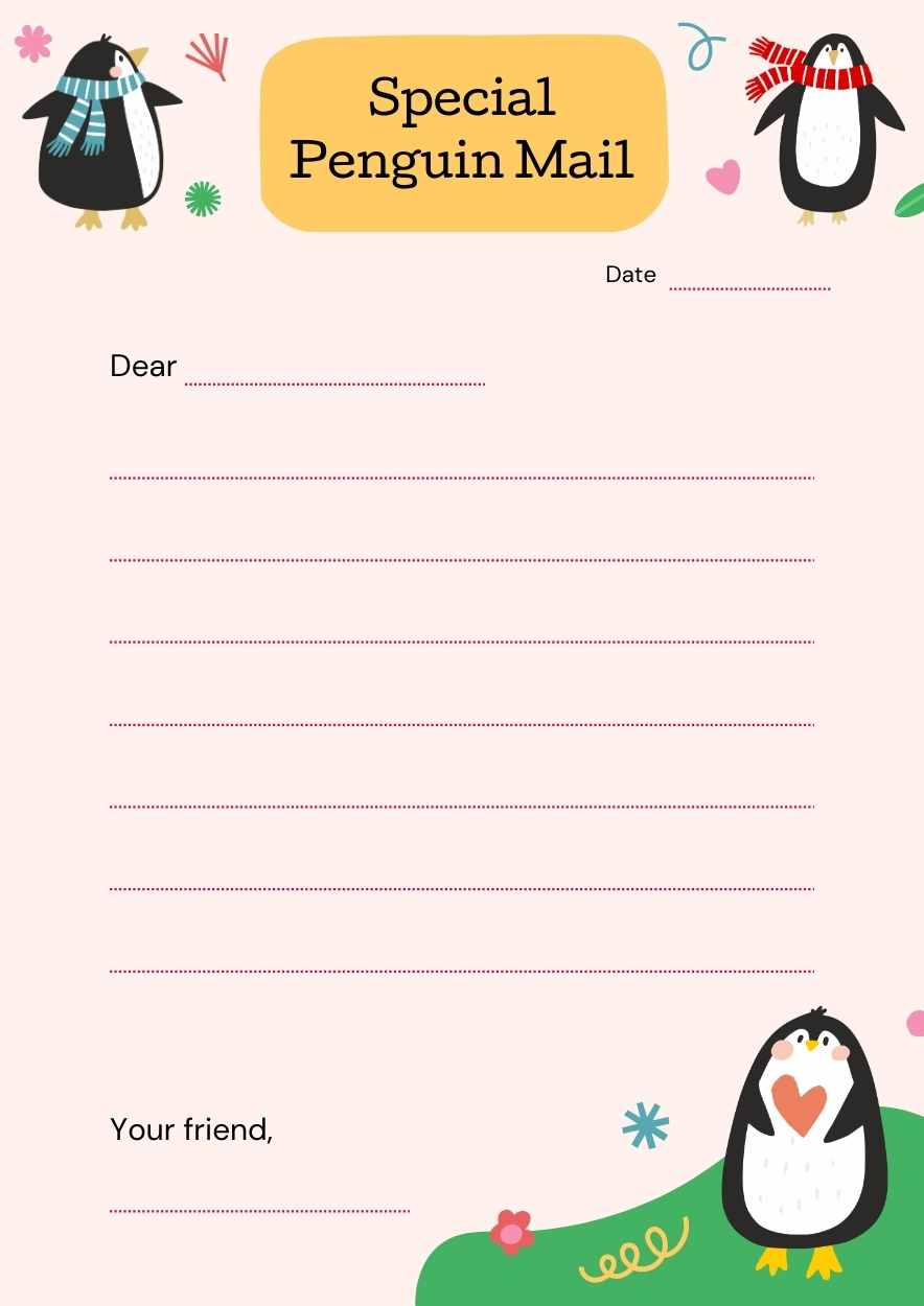 Kid-Friendly Penguin Letterhead for Preschool - slide 1