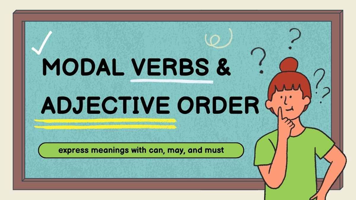 Lição sobre verbos modais e ordem dos adjetivos - slide 0