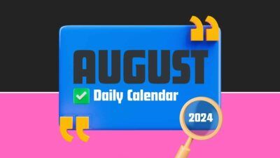 Calendario diario de agosto en 3D