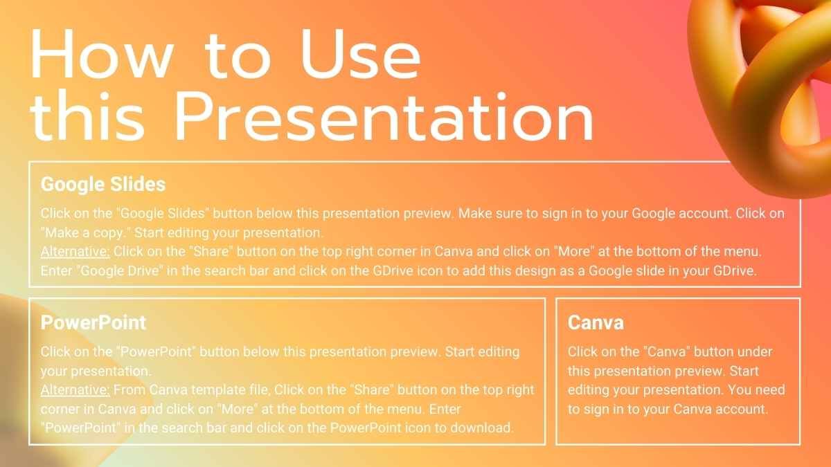 Para hacerlo, simplemente haz clic en el botón de Canva, selecciona ‘Usar plantilla para un diseño nuevo’, haz clic en “Compartir”, luego en “Más”, busca “PowerPoint” y haz clic en el ícono de PowerPoint para descargarlo. - diapositiva 1