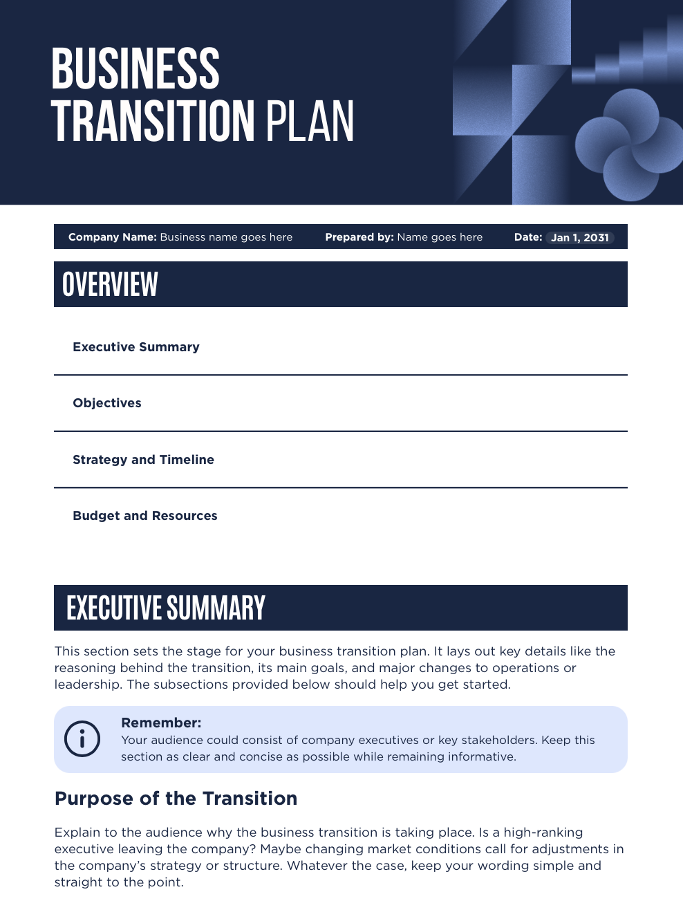 Modern Business Transition Plan - slide 1