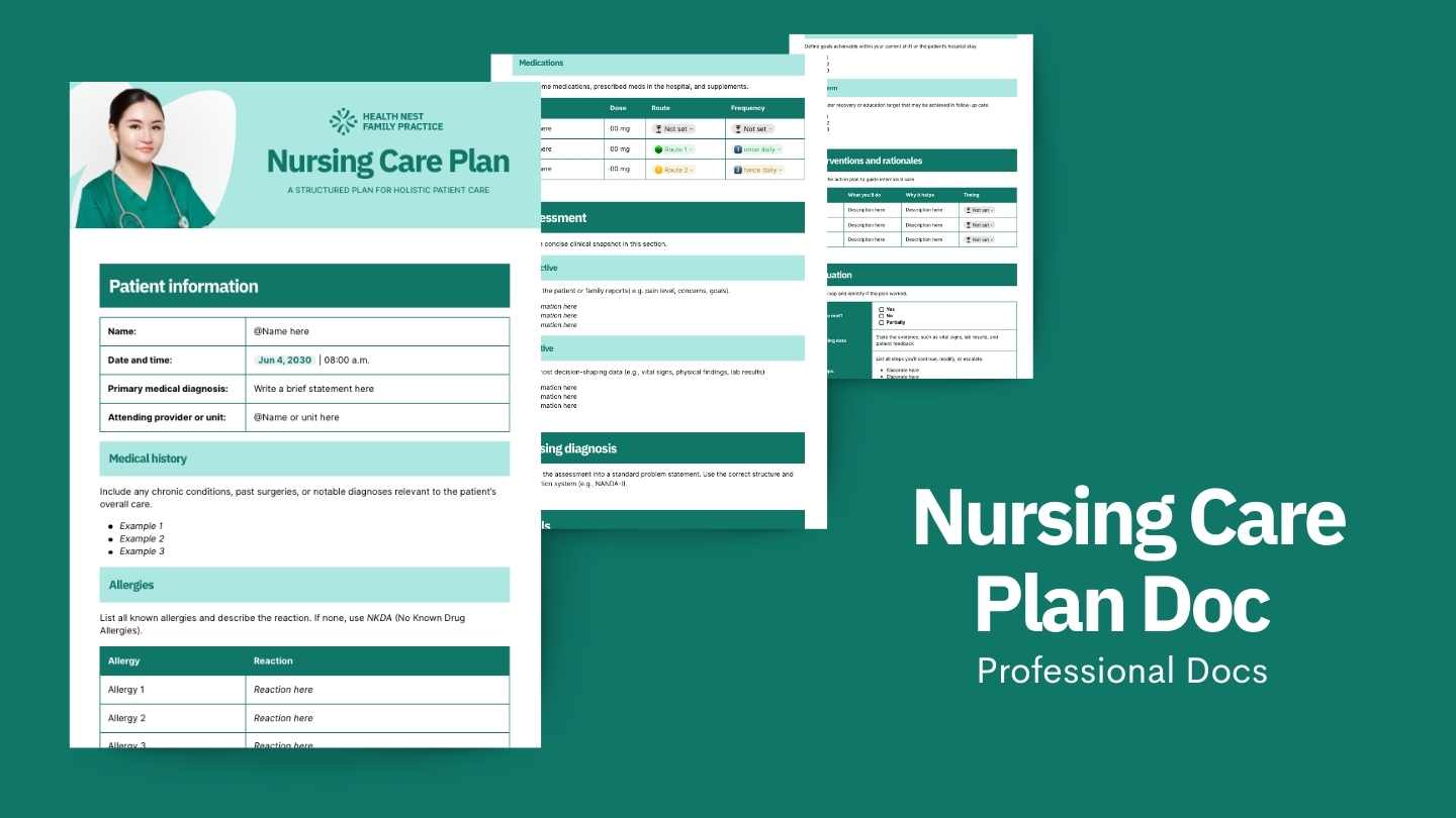 Modern Nursing Care Plan Template Doc - slide 1