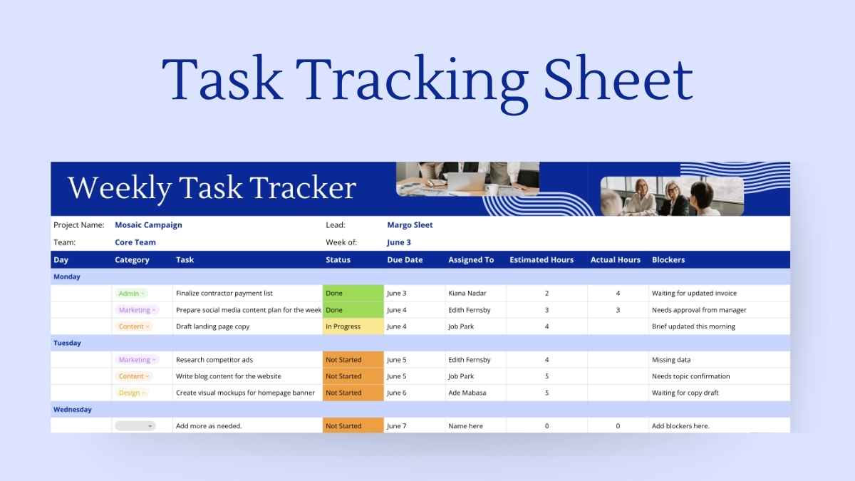 Modern Task Tracking Sheet - slide 1