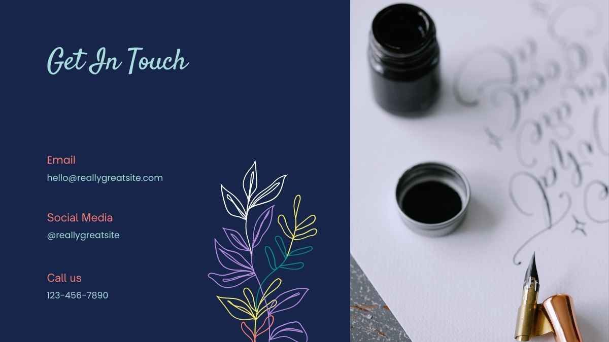 Taller de caligrafía con tema botánico floral azul marino neón - diapositiva 14