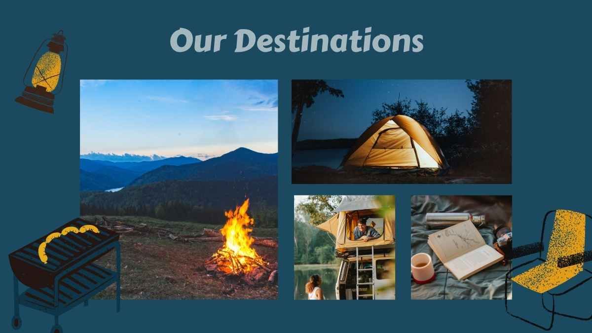Excursión de campo ilustrada de camping - diapositiva 8