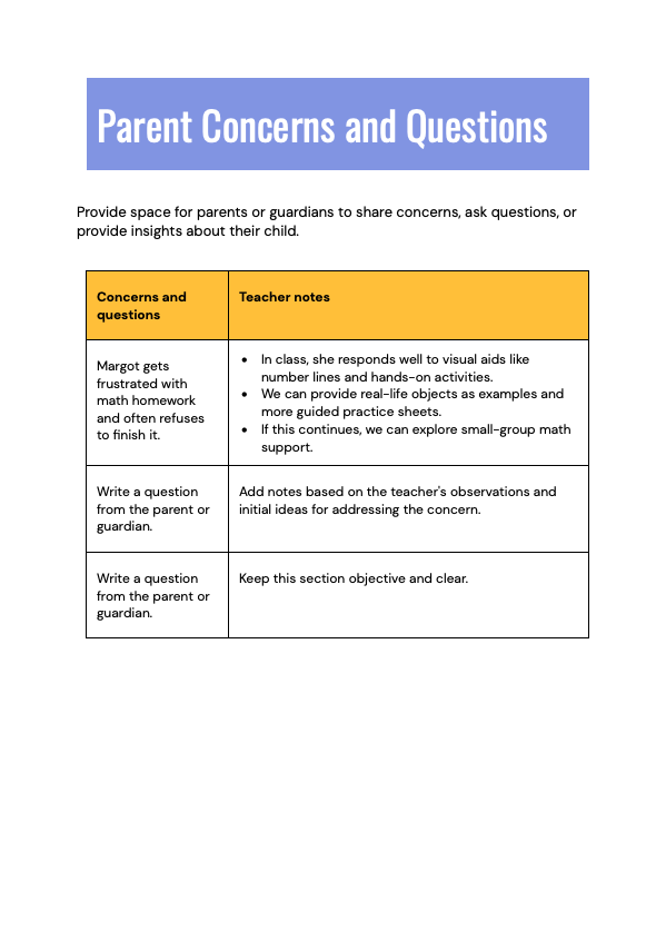 Parent-Teacher Conference Doc - slide 4