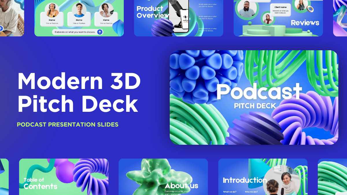 Deck de Apresentação de Podcast 3D Abstrato Azul - deslizar 1