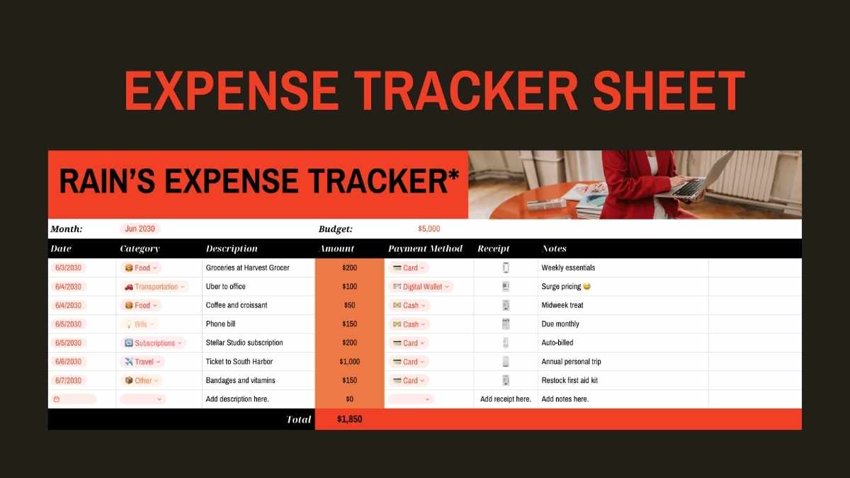 Professional Expense Tracker Sheet - slide 1
