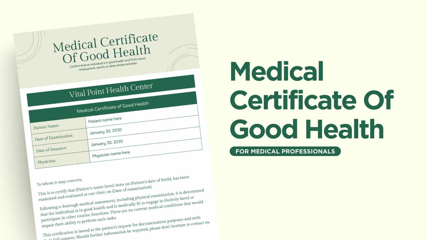 Professional Medical Certificate Of Good Health - slide 1
