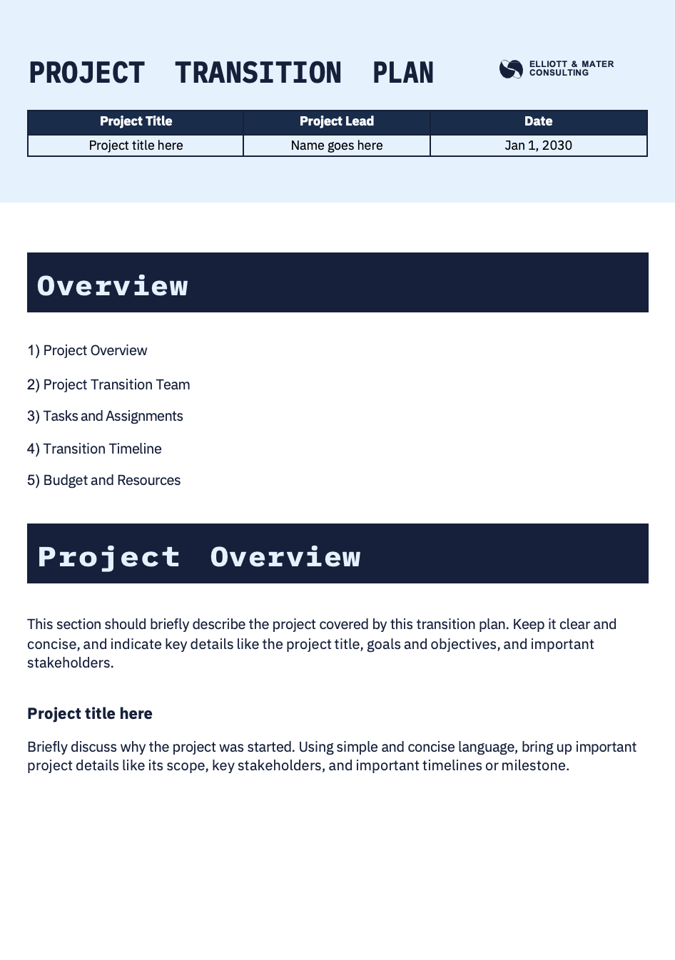 Professional Project Transition Plan - slide 1