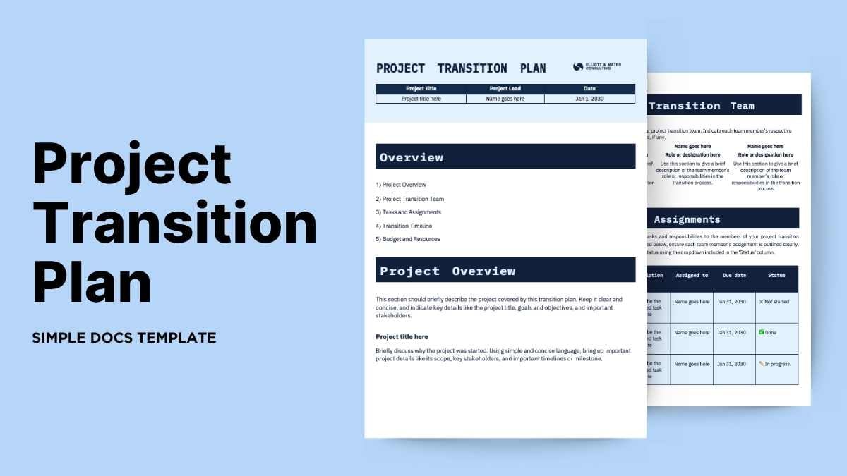 Professional Project Transition Plan - slide 1