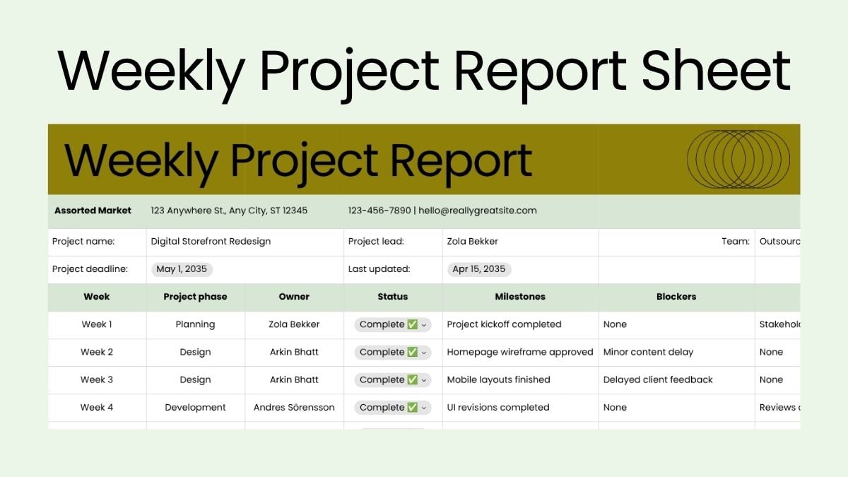 Project Weekly Report Sheet - slide 1