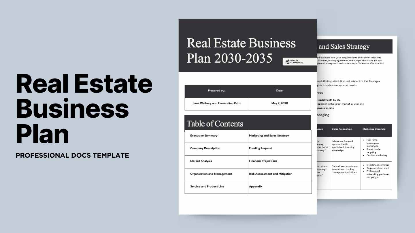 Simple Real Estate Business Plan - slide 1