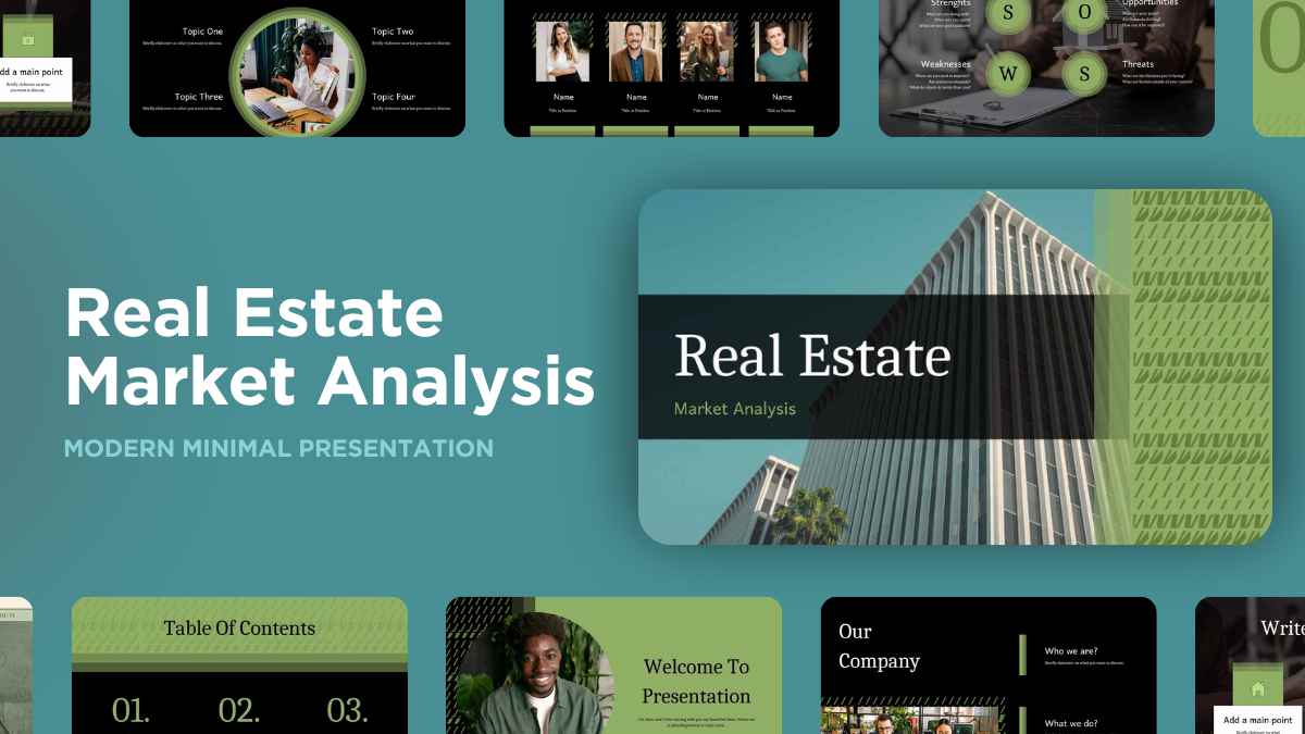 Apresentação Moderna Animada de Análise do Mercado Imobiliário - deslizar 1