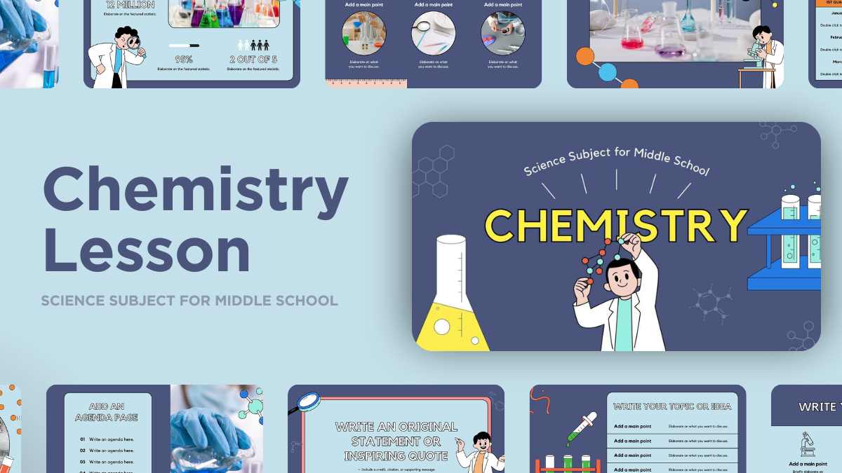 Dark Blue and Neon Illustrative Science Subject for Middle School Chemistry Education Slides - slide 1